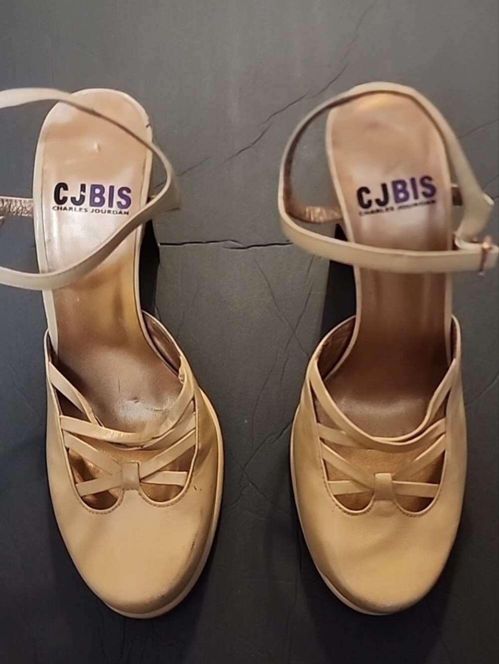 Vintage 90s Charles Jordan CJBIS Beige Leather Shoes Size 4 - 4 1/2 NWT 4" HH